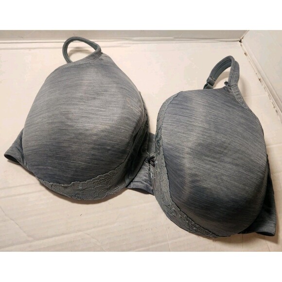 Cacique Lightly Lined Full Coverage Underwire Bra 44F Blue Gray Lace *READ* - Picture 2 of 10